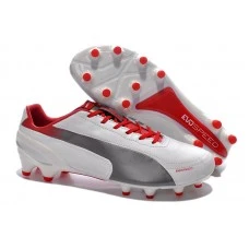 Puma evoSPEED 1-2 K FG Cheap Chaussure De Foot Blanc Gris Rouge 